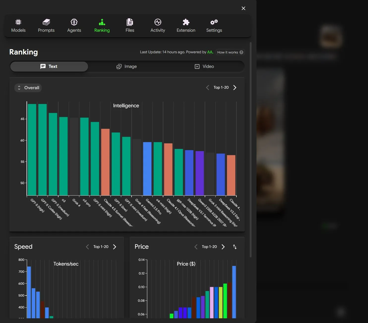 AI model toggler interface